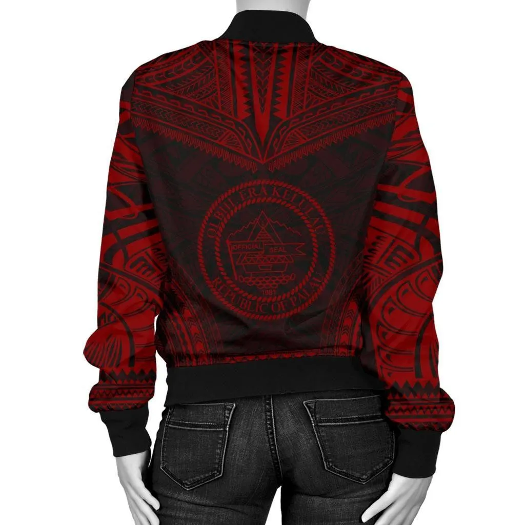 Palau Polynesian Chief Women'S Bomber Jacket - Red Version - Bn10