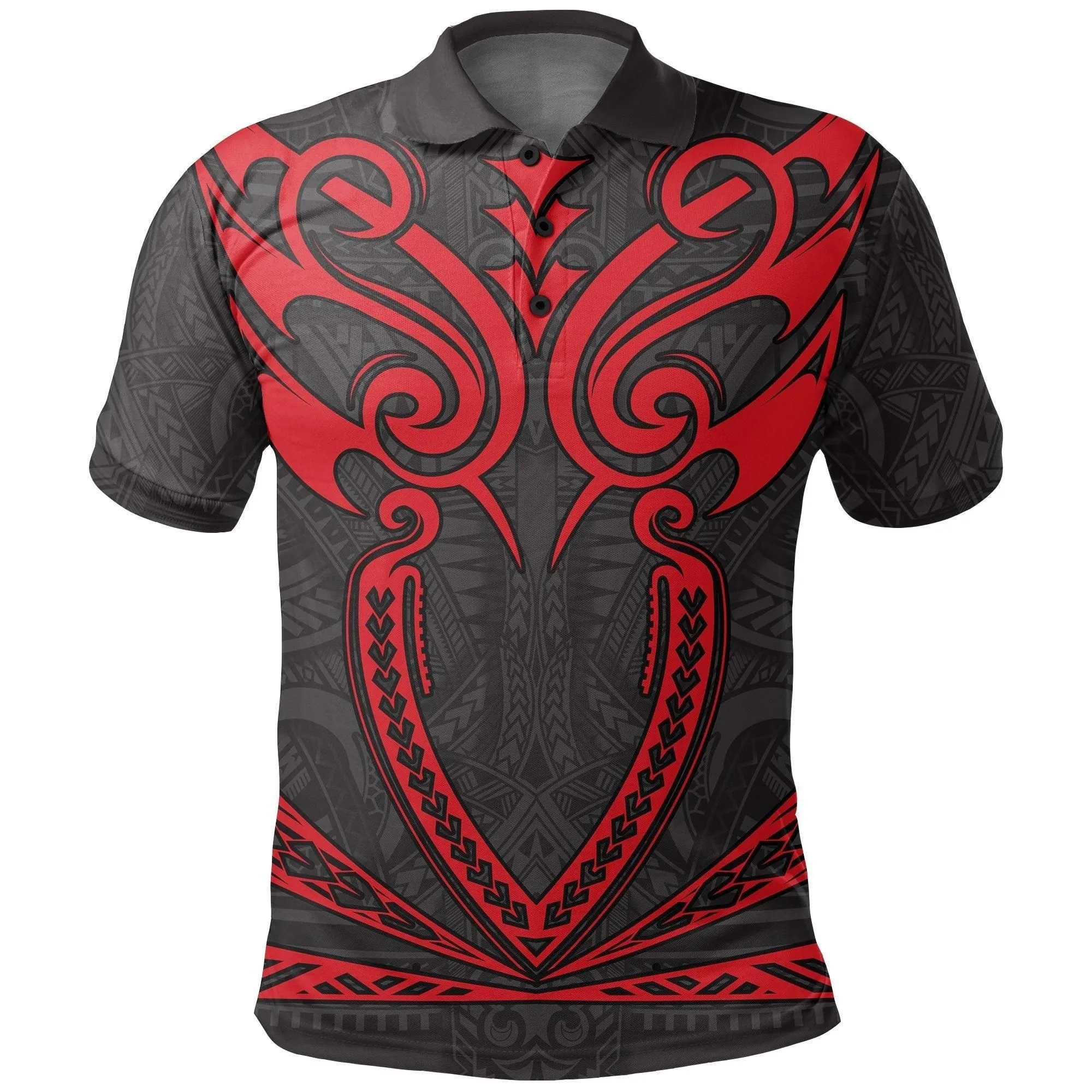 Hawaii Kanaka Polynesian Football Jersey Polo Shirt - Grey And Red - Bernice