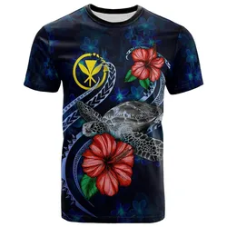 Hawaii Polynesian T Shirt - Blue Turtle Hibiscus