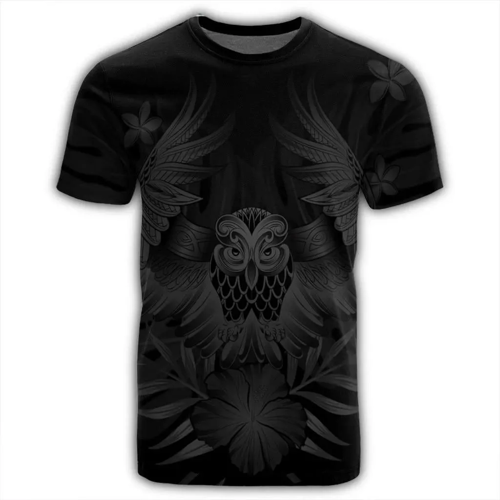 Alohawaii Tee - Hawaiian Owl Hibiscus Plumeria Polynesian T-shirt Gray - AH - J4R