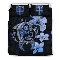 FamilyGater Bedding Set - Cover and Pillow Cases Fiji Hibiscus Plumeria Mix Polynesian Turtle Blue J1