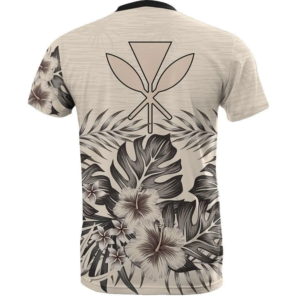 Hawaiian T Shirt - Kanaka Maoli Beige Hibiscus