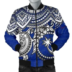Chuuk Polynesian Bomber Jacket (Men) - White Turtle (Blue)