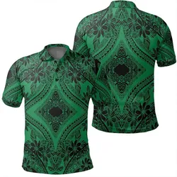 Unisex Polynesian Plumeria Mix Green Black Polo Shirt