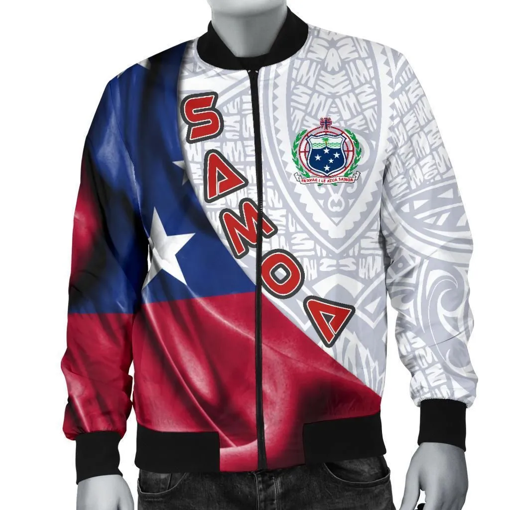 Samoa Polynesian Mens Bomber Jacket - Waving Silky Flag