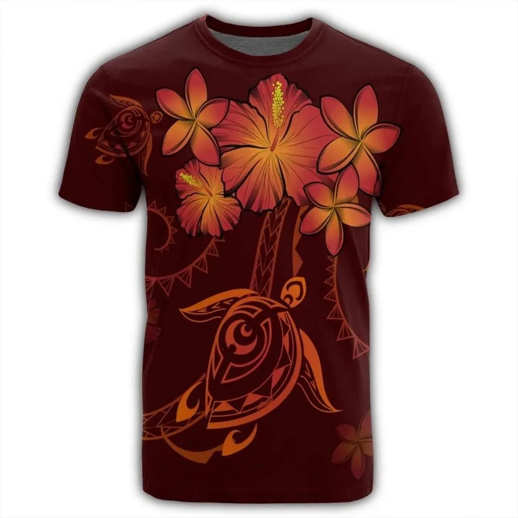 Alohawaii Tee - Hawaiian Turtles Hibiscus Plumeria Polynesian T-shirt Red - AH - J4R