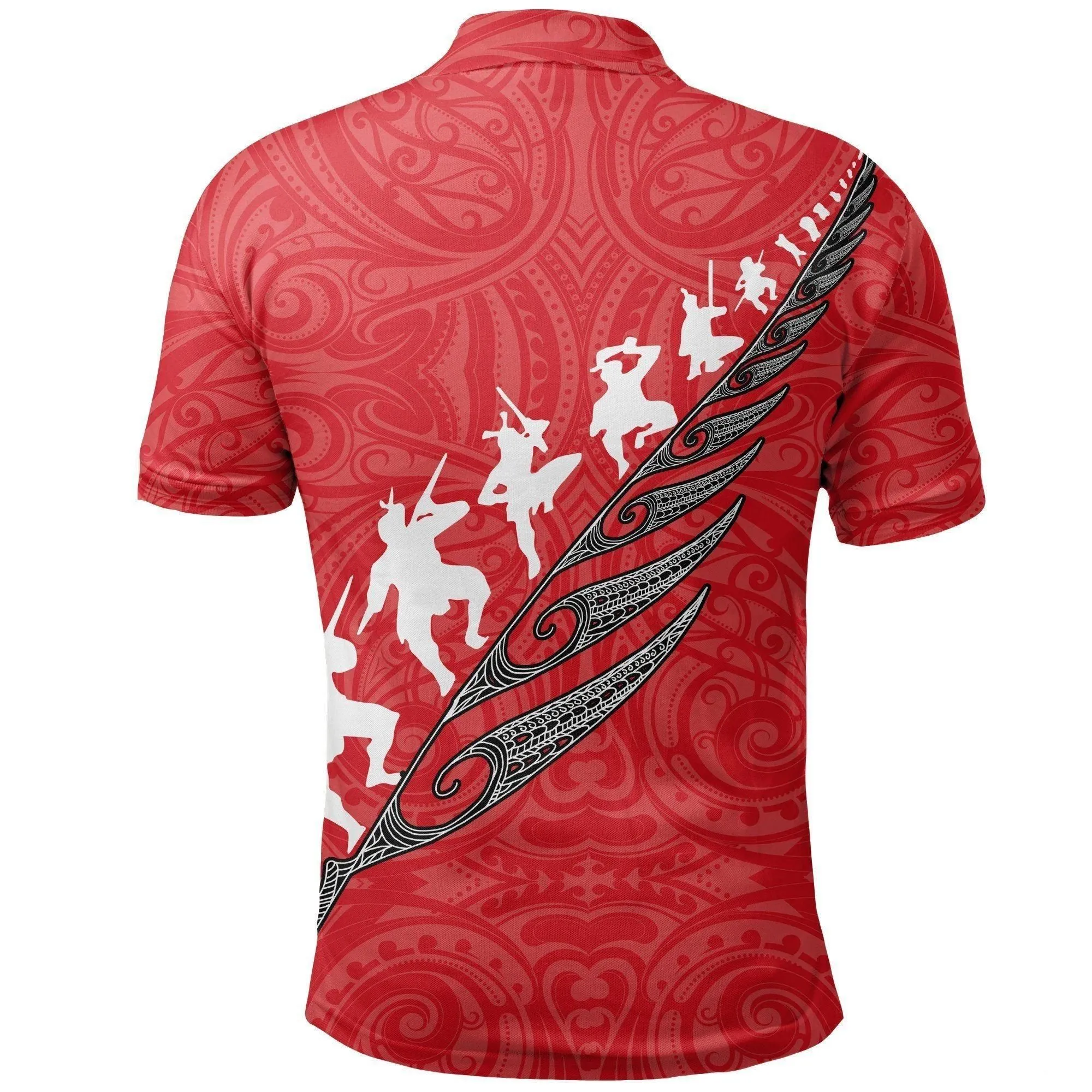 Polynesian Pride Polo Shirt - Rugby Haka Fern Polo Shirt Red