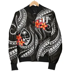 Guam Polynesian Men Bomber Jacket - Black Plumeria