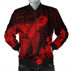 Hawaiian Hibiscus Memory Turtle Polynesian Bomber Jacket Red