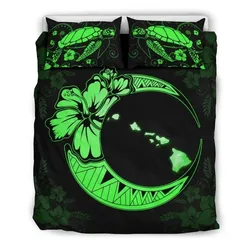 FamilyGater Bedding Set - Cover and Pillow Cases Hawaiian Map Hibiscus Turtle Polynesian Moon Green - AH - J1