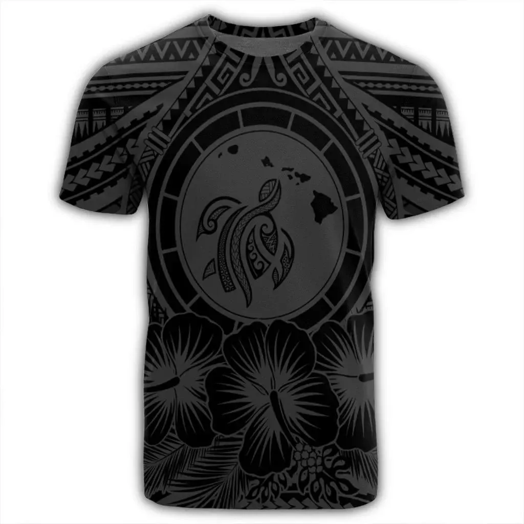 Alohawaii Tee - Hawaiian Map Honu Hibiscus Tropic Gray Polynesian T-shirt AH - JGR
