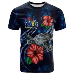 Cook Islands Polynesian T Shirt - Blue Turtle Hibiscus