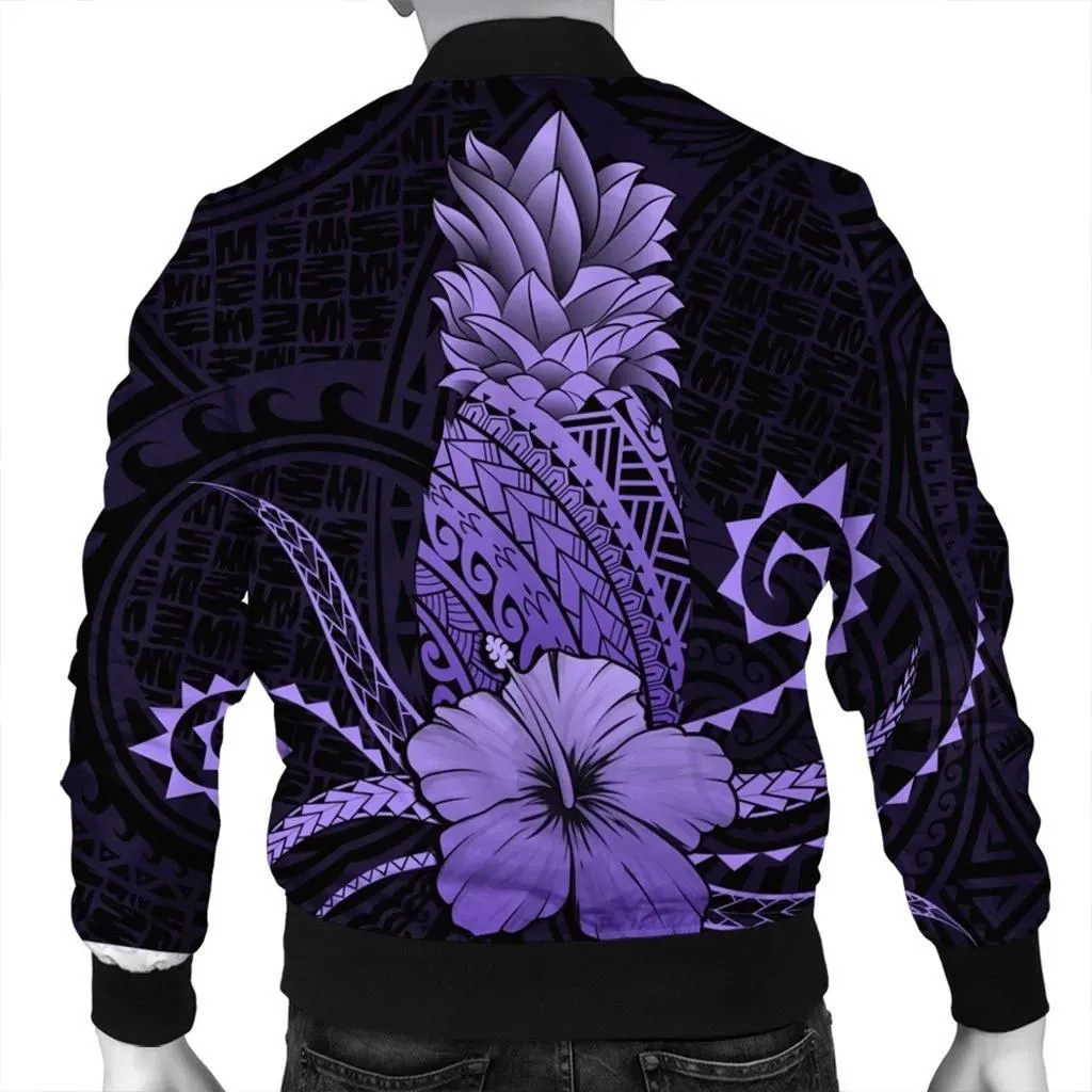 Alohawaii Jacket - Hawaii Polynesian Pineapple Hibiscus Bomber Jacket - Purple - AH - J4R