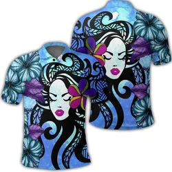Hawaiian Hibiscus Plumeria Hula Girl Polynesian Polo Shirt - AH