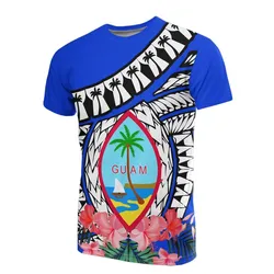 Guam T-Shirt - Polynesian Pattern Blue With Hibiscus
