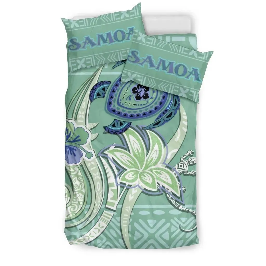FamilyGater Bedding Set - Cover and Pillow Cases Samoa - Polynesian Turtle Hibiscus Green A24