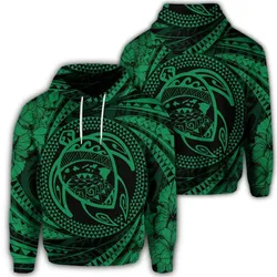Hawaiian Kanaka Honu Hibiscus Tornando Polynesian Green Hoodie