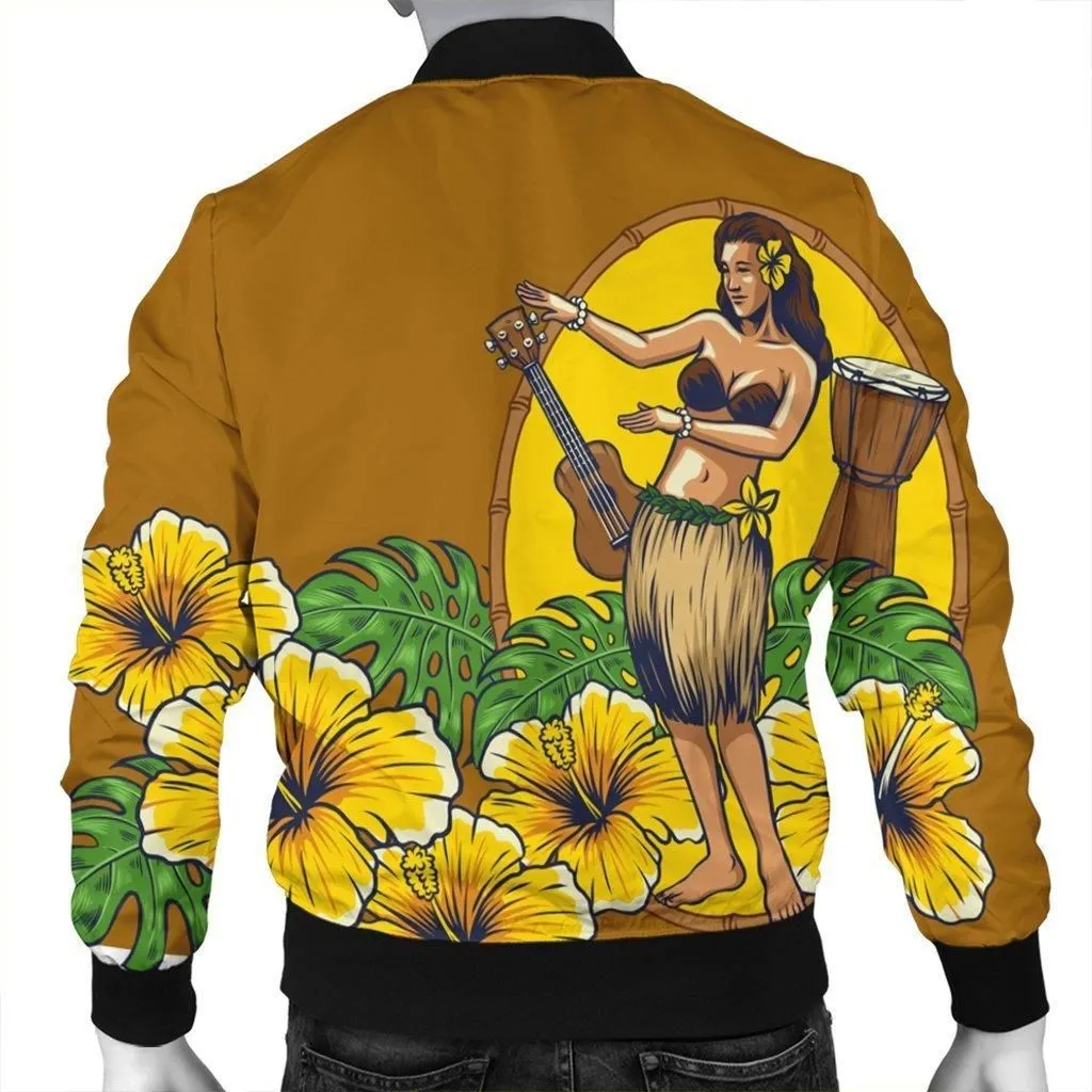 Hawaiian Hula Girl Monstera Hibiscus Polynesian Bomber Jacket