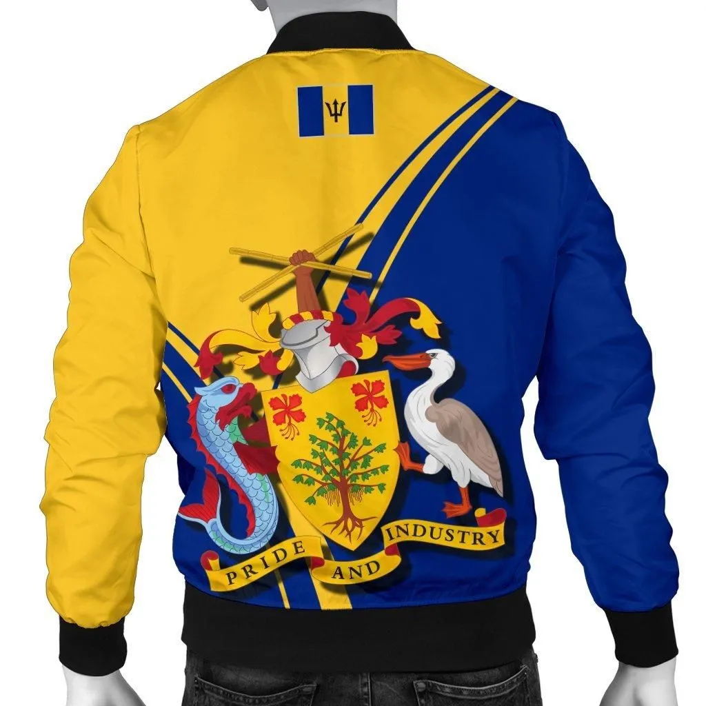 Barbados Mens Bomber Jacket - Barbados Coat of Arms & Flag