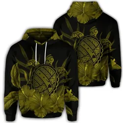 Alohawaii Hoodie - Hawaiian Map Turtle Hibiscus Polynesian Hoodie - Yellow - AH - J4R