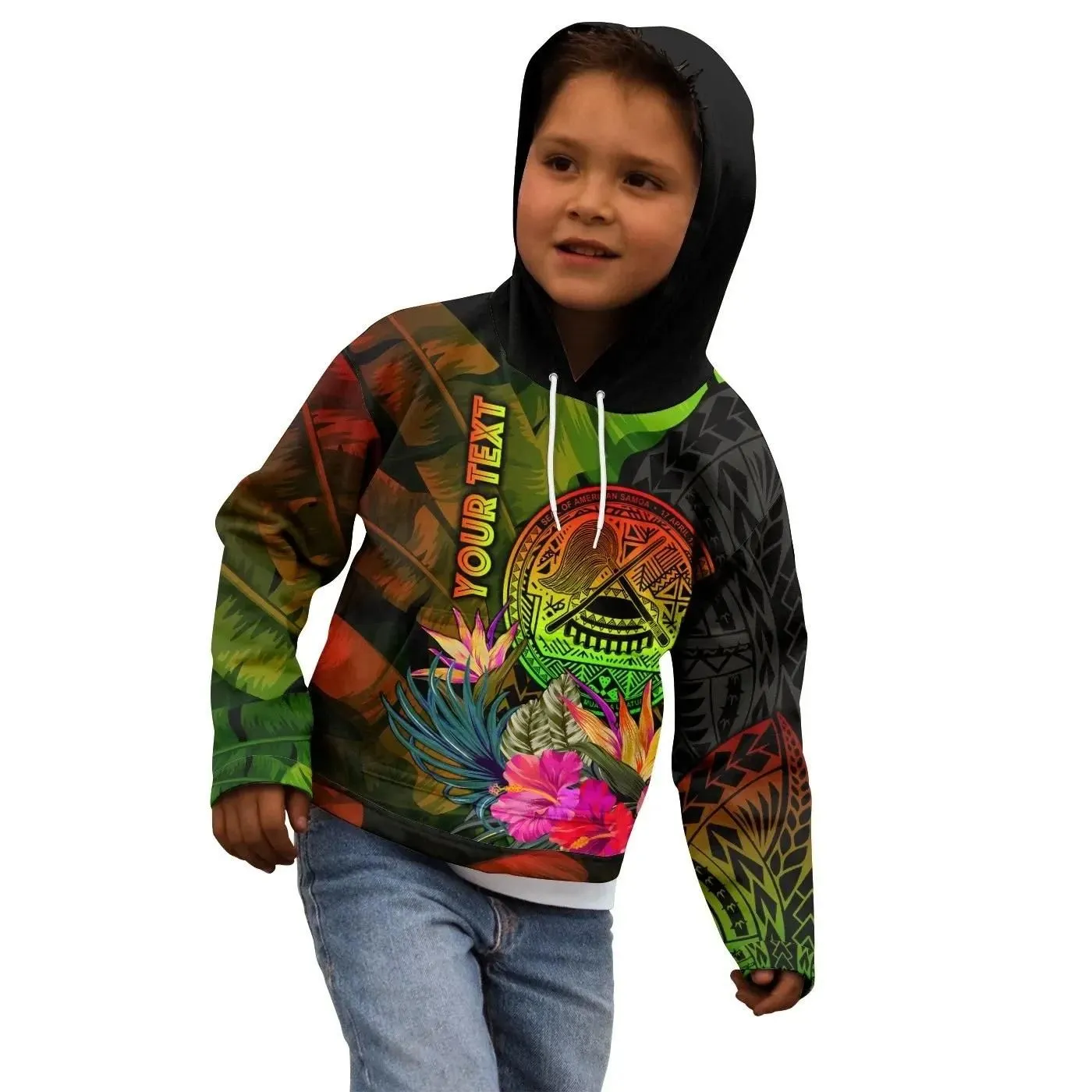 American Samoa Polynesian Personalised Hoodie -  Hibiscus and Banana Leaves - BN15