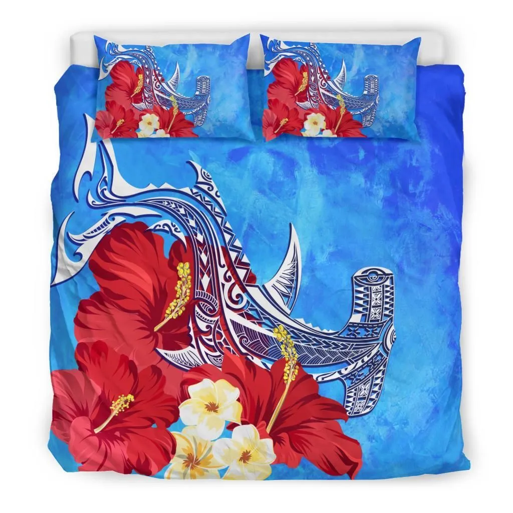 Hawaiian Polynesian Hammer Shark Hibiscus Bedding Set
