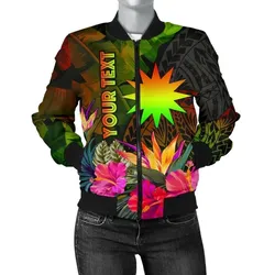 Nauru Polynesian Personalised Women's Bomber Jacket -  Hibiscus and Banana Leaves - BN15