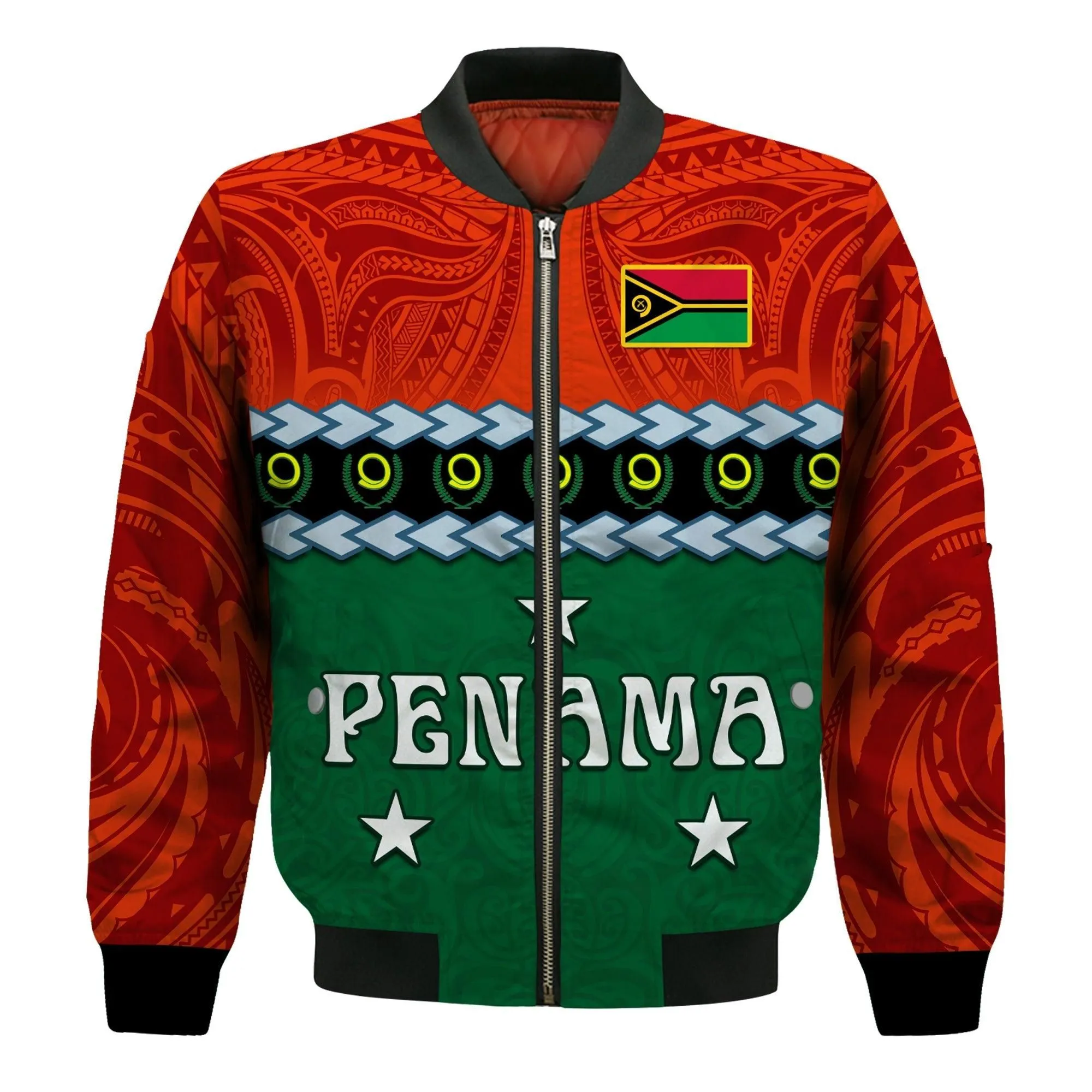 (Custom Personalised) Penama Province Bomber Jacket Vanuatu Pig Tusk Polynesian Flag Style LT14