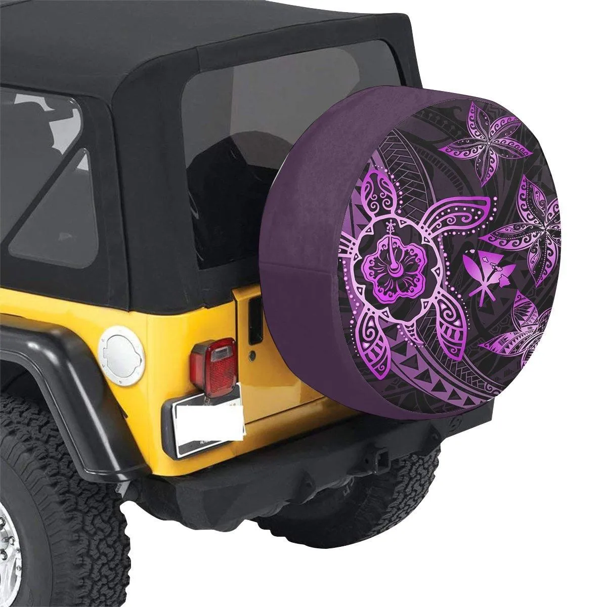 Kanaka Map Hibiscus Plumeria Turtle Art Pink Polynesian Spare Tire Cover AH