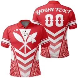 Hawaii Kanaka Map Football Jersey Polynesian Polo Shirt - Red & White - Maris Style - AH
