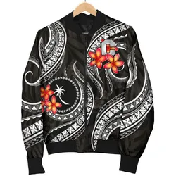Chuuk Micronesian Men Bomber Jacket - Black Plumeria - BN11