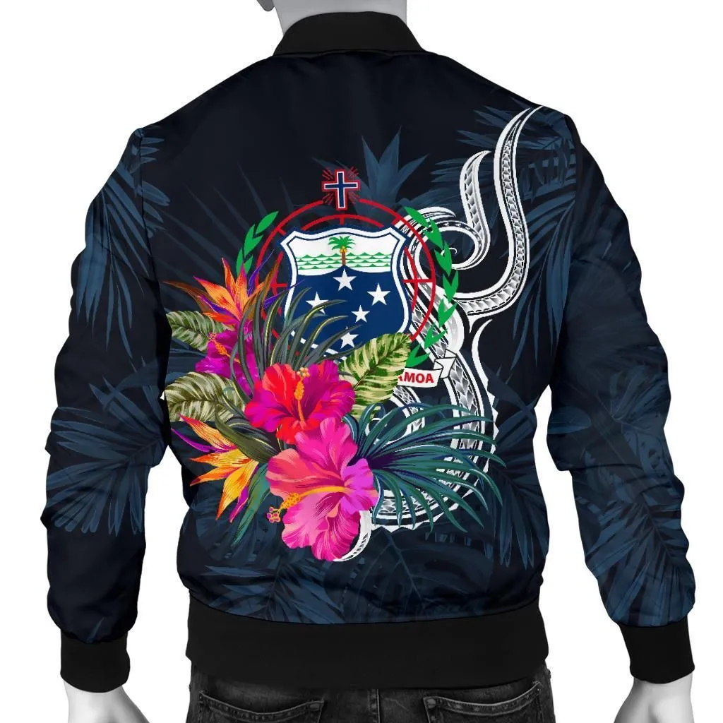 Samoa Polynesian Mens Bomber Jacket - Tropical Flower