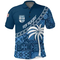 (Custom Personalize) Tapa Pattern with Palm Tree Fiji Rugby Polo Shirt LT7