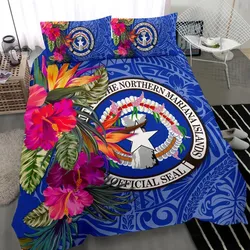 Northern Mariana Islands Bedding Set - Saipan Hibiscus Polynesian Pattern Blue Version