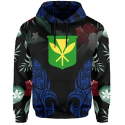 Polynesian Tropic Kanaka Maoli Hibiscus Hawaii Hoodie Blue  - AH - J1