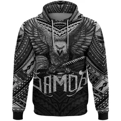 American Samoa Hoodie Eagle Tattoo Style Silver