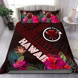 FamilyGater Bedding Set - Cover and Pillow Cases Hawaii - Kanaka Maoli With Hibiscus On Polynesian Patterns (RED) - BN25