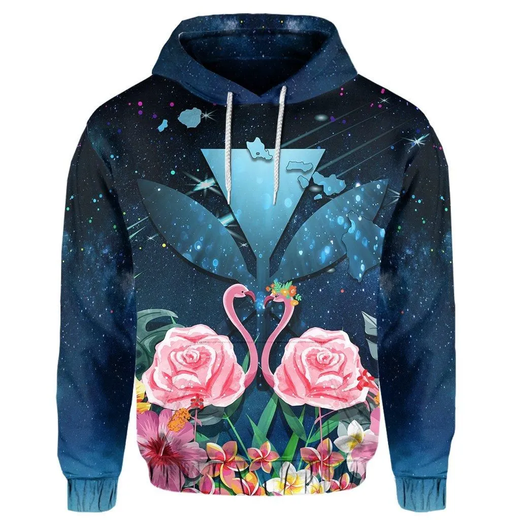Kanaka Flamingo Couple Rose Hibiscus Plumeria Hoodie - Love Universe - AH