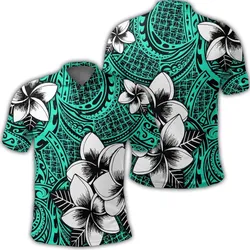Hawaiian Plumeria Tribe Turquoise Polynesian Polo Shirt AH