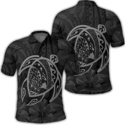 Hawaiian Map Turtle Kanaka Hibiscus Polynesian Polo Shirt - Gray