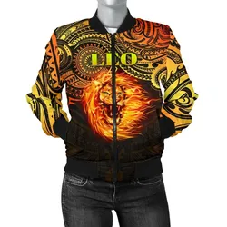 Sun In Leo Zodiac Women Bomber Jacket Polynesian Tattoo Unique Vibes