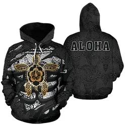 Hibiscus Polynesian Gray Hawaii Turtle Unisex 3D Hoodie All Over Print Hkigg