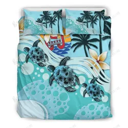 Tahiti Blue Turtle Hibiscus Palm Tree Bedding Set Bedroom Decor