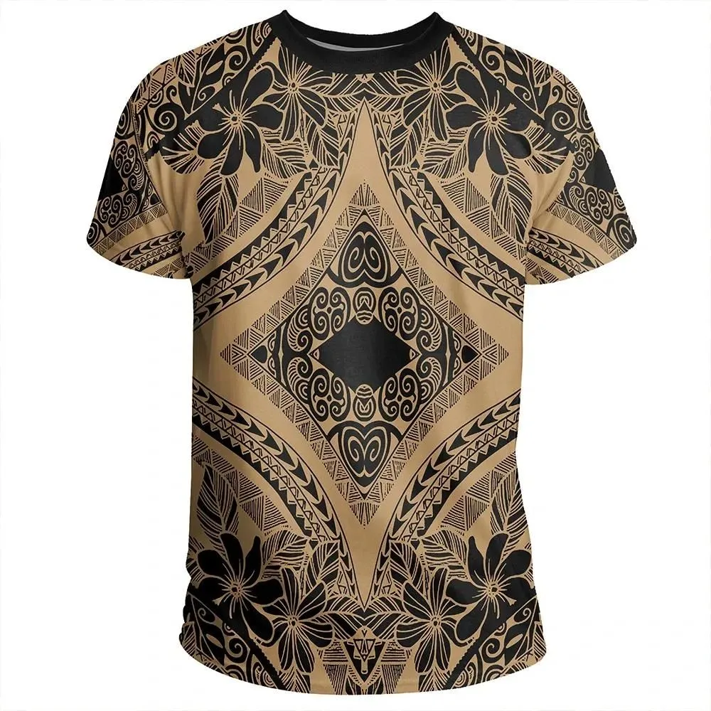 Alohawaii Tee - Polynesian Plumeria Mix Gold Black T-Shirt - AH - JR