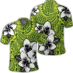 Hawaiian Plumeria Tribe Yellow Green Polynesian Polo Shirt