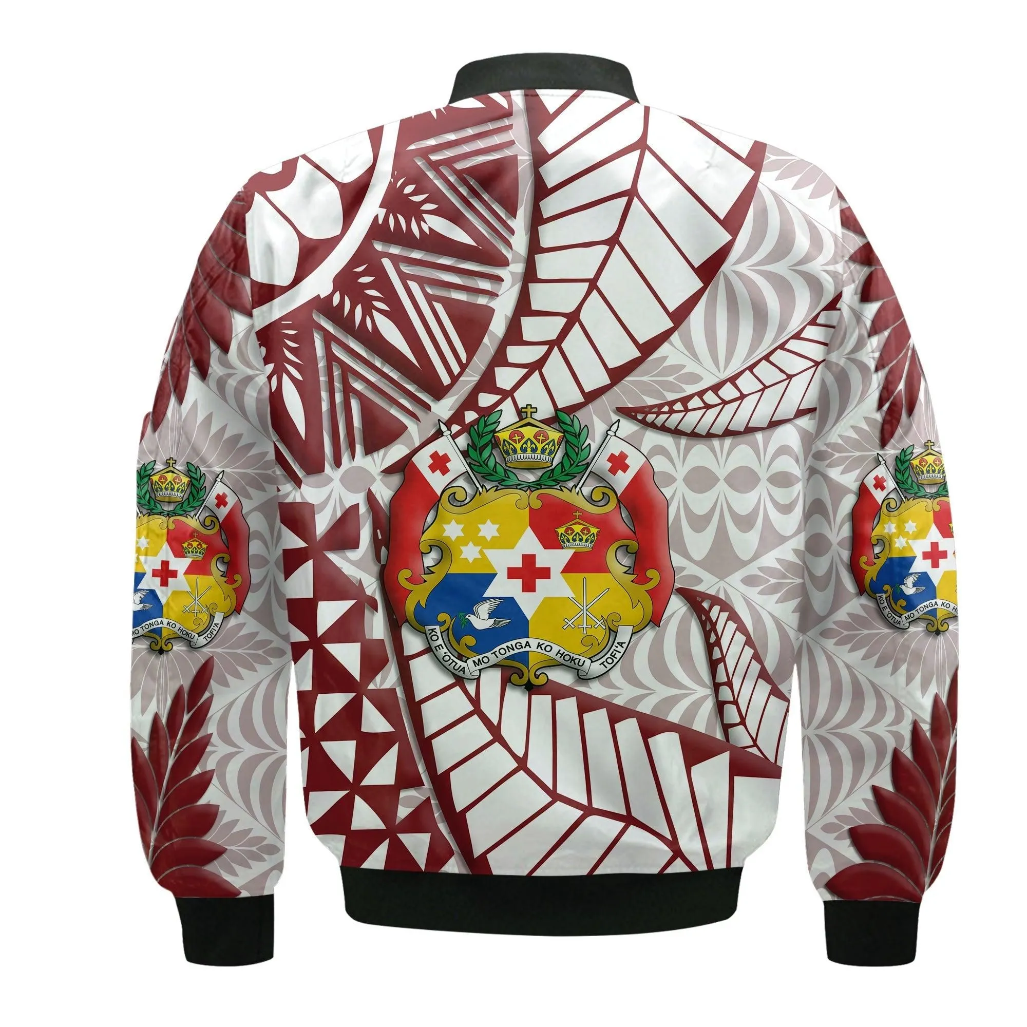 (Custom Personalised) Tonga Emancipation Day Bomber Jacket Kupesi Pattern No.2 White LT9