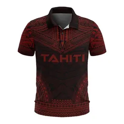 Tahiti Polo Shirt - Tahiti Flag Polynesian Chief Tattoo Red Version