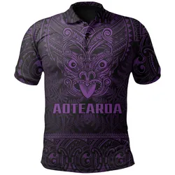 Polynesian Pride Polo Shirt - New Zealand Rugby Polo Shirt Maori Haka - Silver Fern (Purple)