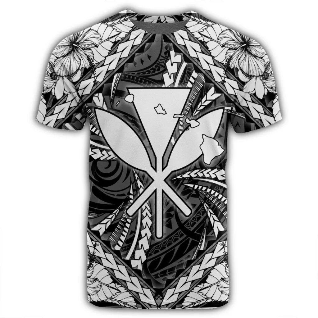 Hawaiian Map Kanaka Hibiscus White Polynesian T-Shirt - AH