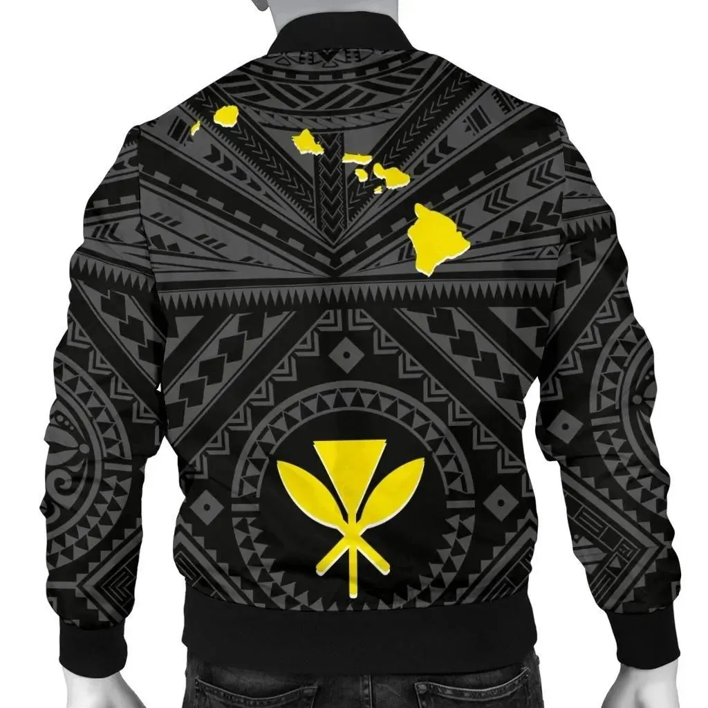 FamilyGater Jacket - Bomber Jacket Hawaii - Hawaii Kanaka Maoli And Map ( Black) - BN25